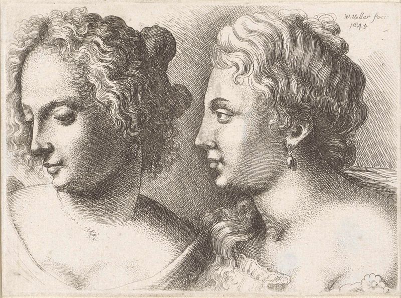 Grabado de Wenceslaus Hollar de dos jóvenes con rasgos delicados