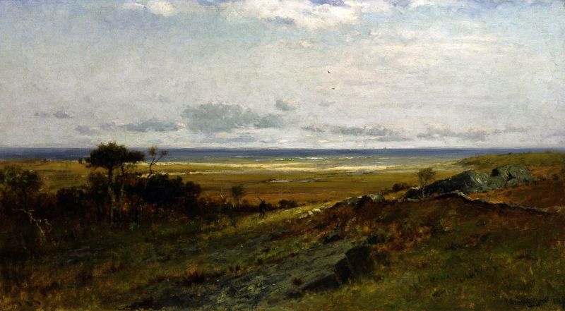 Marine scene with ocean waves and gulls by Robert Swain Gifford, oil on canvas