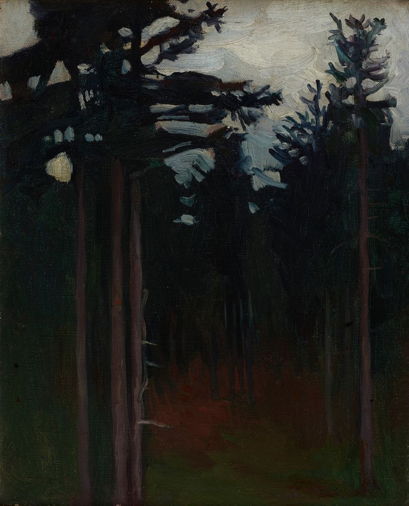 Inside the Forest, oil on canvas by Jan Stanisławski, depicting a tranquil forest path with dappled light.