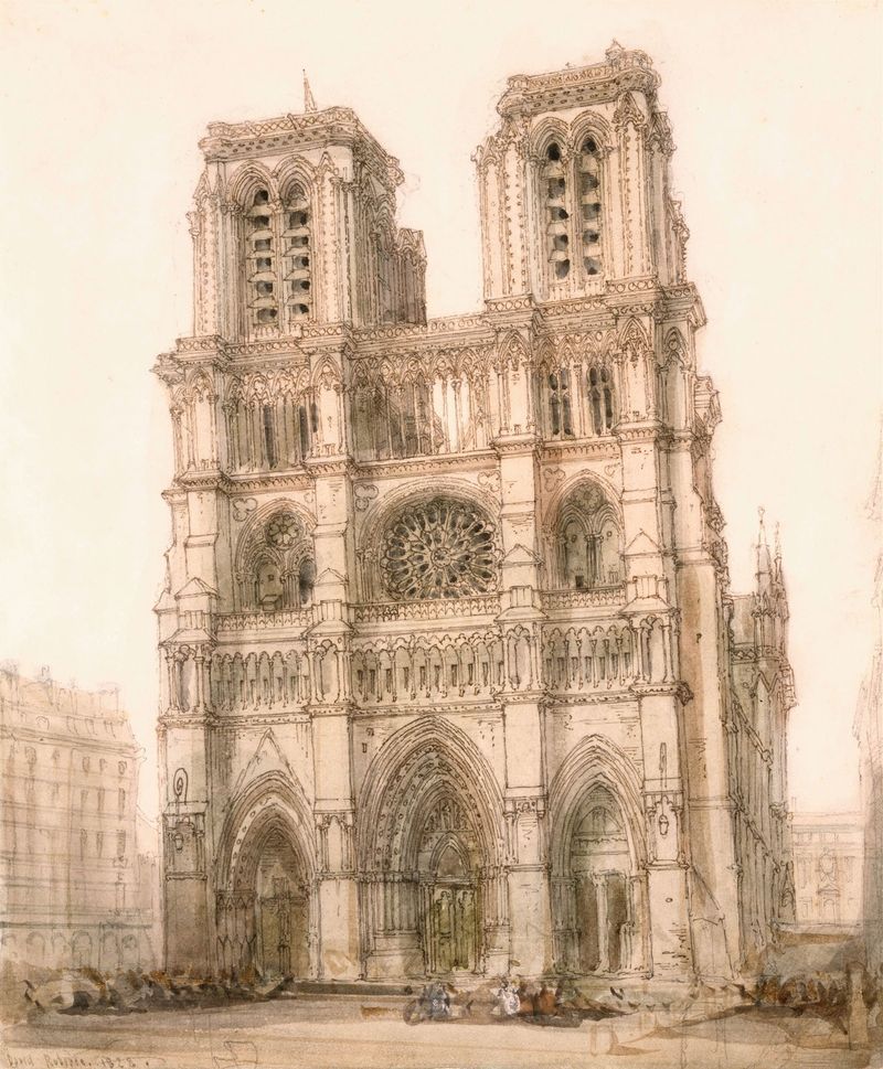 Nôtre Dame, Paris de David Roberts, retratando arquitetura gótica na suave luz da manhã.