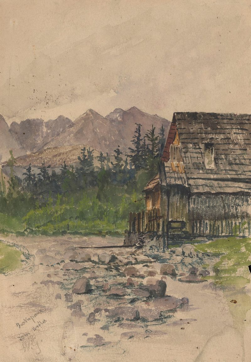 Landscape of the Tatra Mountains by Wojciech Gerson, oil painting depicting hazy mountains and valleys.