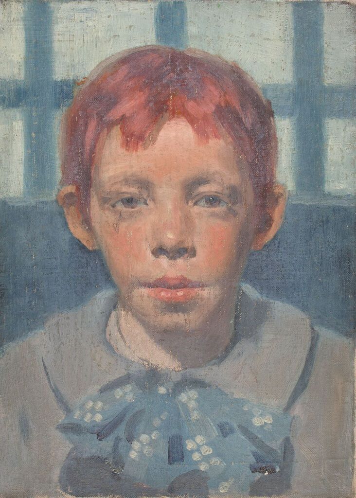 Retrato de un niño con lazo azul, pintura al óleo de Denman Waldo Ross