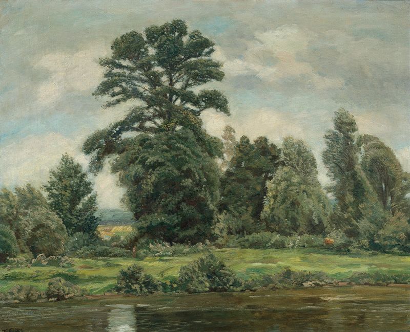 Marchlandschaft by Wilhelm Legler, oil on canvas depicting a lush spring landscape.