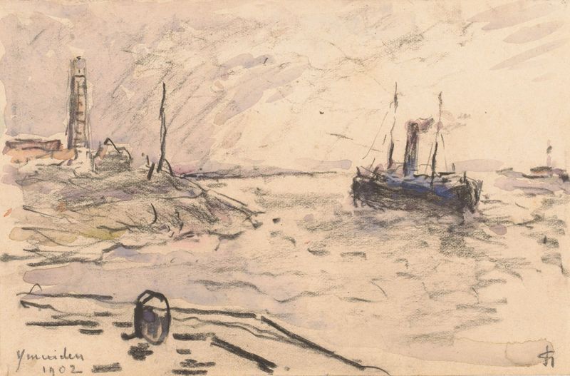 Marine scene with a lighthouse and ship, oil painting by Carel Nicolaas Storm van 's-Gravesande