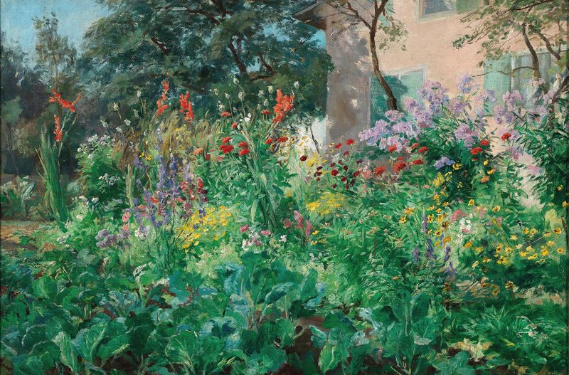 Bauerngarten by Hugo Charlemont, impressionism, depicting a vibrant garden with wildflowers.