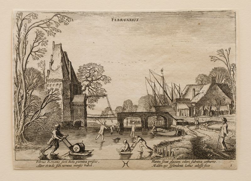 Landscape depicting winter scenery by Jan van de Velde, 1616, oil painting