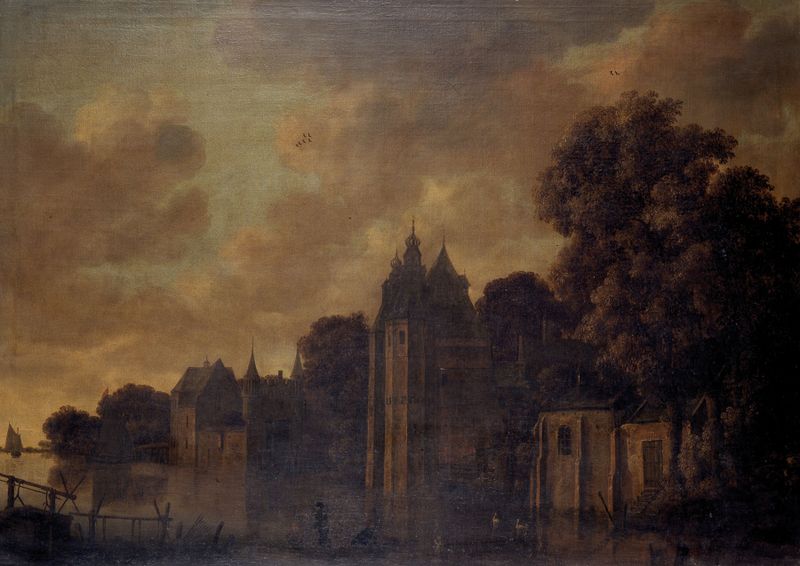 Fortified Town on a River by Wouter Knijff, oil painting depicting a town by a river.