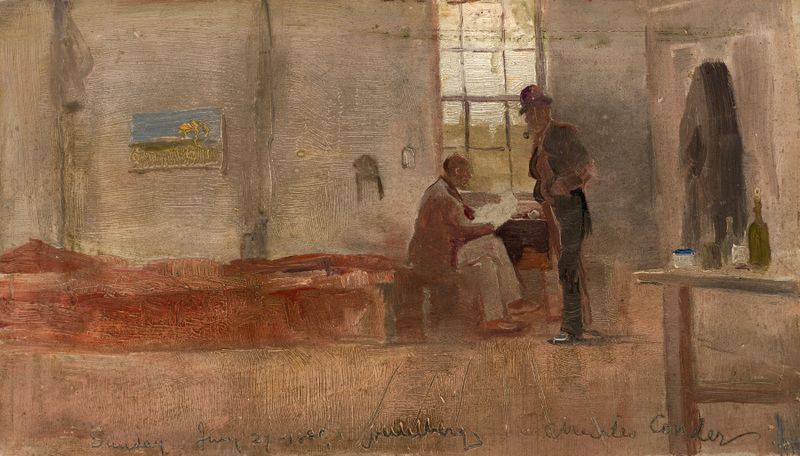 Impressionism landscape by Charles Conder, depicting a dream-like camp with subtle hues.