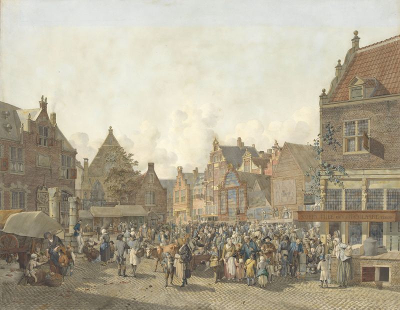 Town Square with Fair, oil on canvas by Johannes Huibert Prins