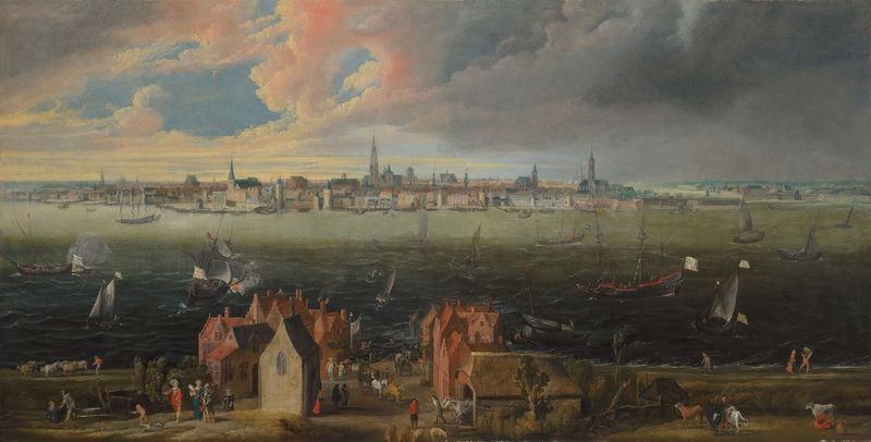 Panoramic view of Antwerp across the River Scheldt, oil on canvas by Jan Wildens