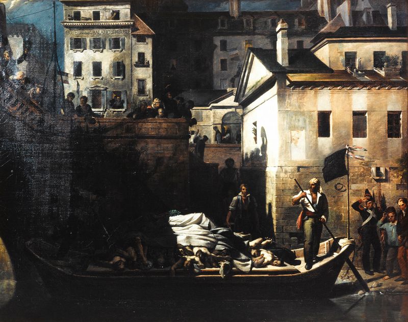 Escena histórica de cadáveres en la morgue, pintura al óleo de Louis Alexandre Péron