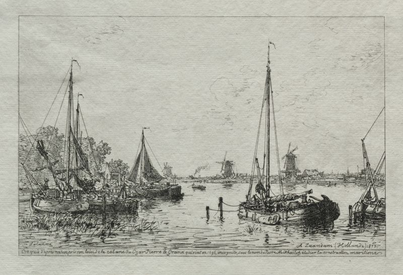 Landscape in ink on paper by Maxime Lalanne, featuring soft strokes and a serene horizon.