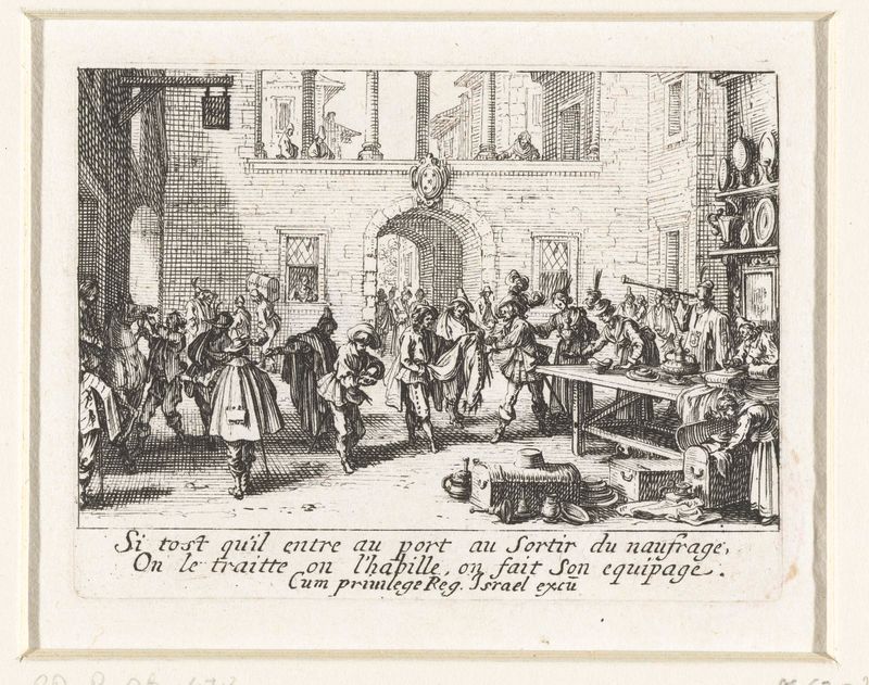 Gravura de Jacques Callot mostrando uma figura em drapeado elegante e roupas novas