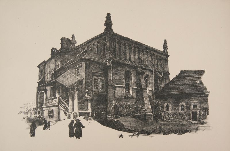 Stara synagoga na Kazimierzu by Jan Kanty Gumowski, oil on canvas depicting an architectural structure with historical significance.