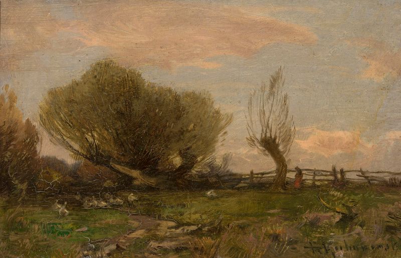 Landscape with willows by Roman Kazimierz Kochanowski, impressionist oil painting