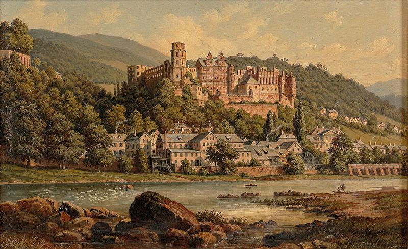 Landscape with river and hills by Hubert Sattler, medium unknown