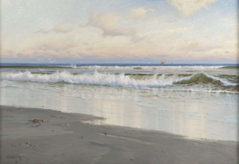 The Beach at Filey in Yorkshire, England by Carl Wilhelm Bøckmann Baarth, impressionism, oil painting