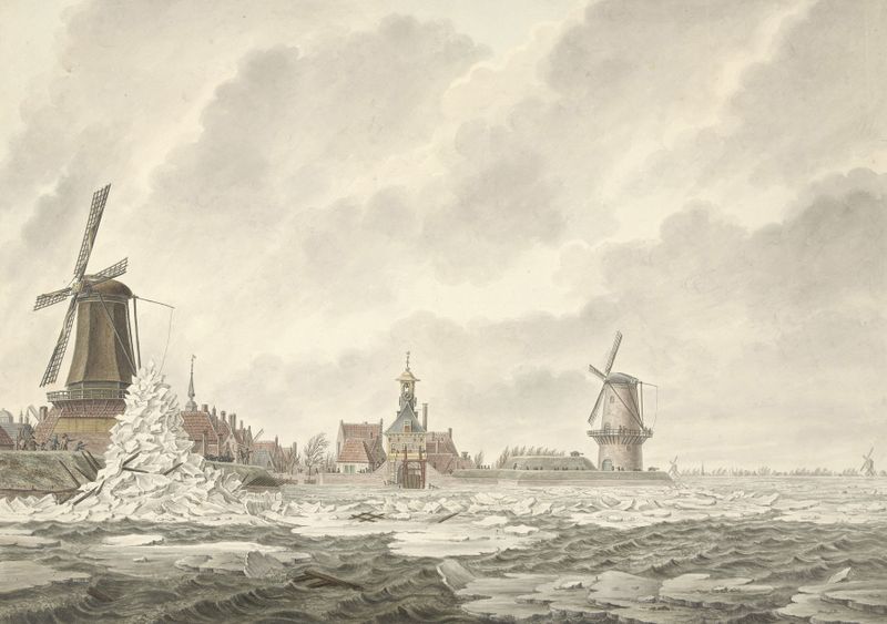 Paisaje que representa una escena de hielo invernal de Cornelis de Jonker, pintura al óleo