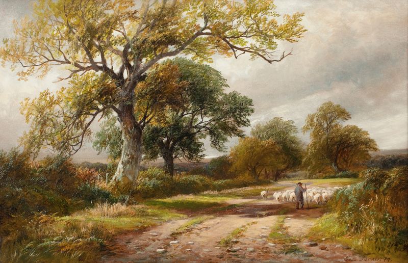 Paisaje que muestra un camino sinuoso con hierbas silvestres, de George Turner.