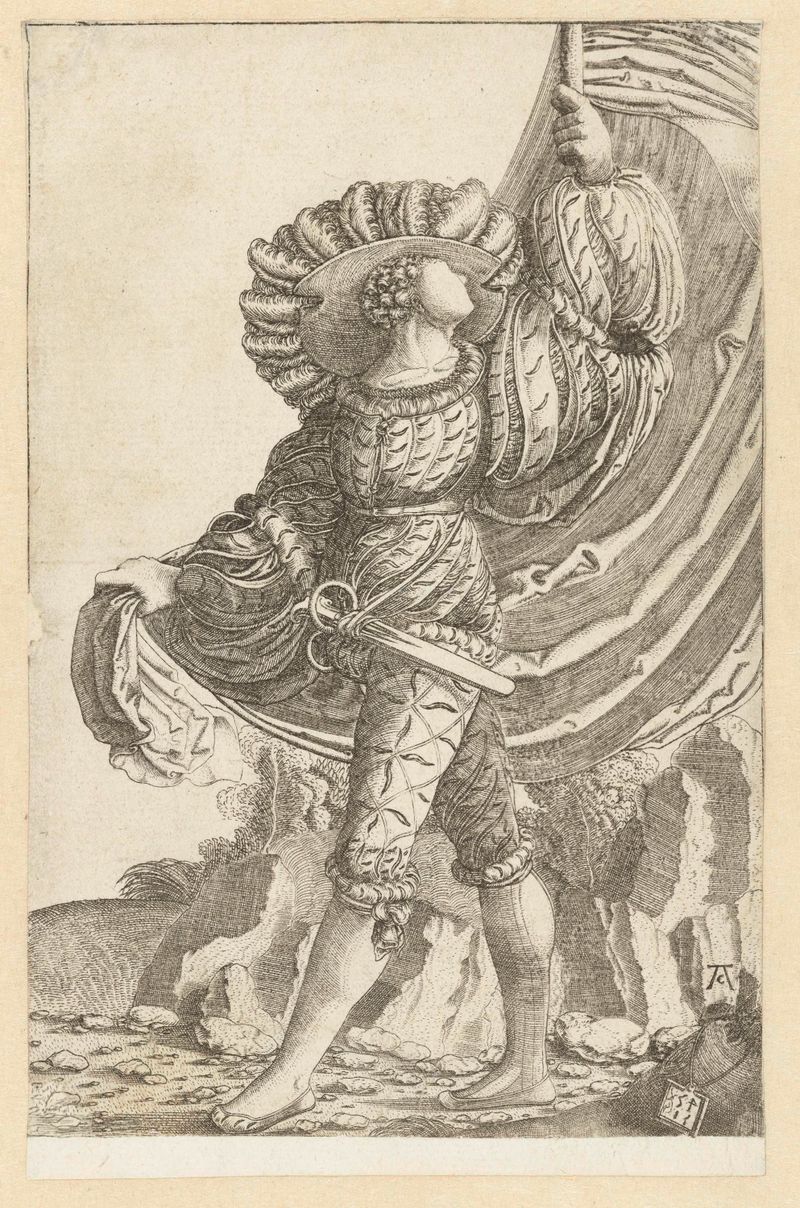 Retrato de una figura sosteniendo un estandarte, grabado de Monogrammist AC