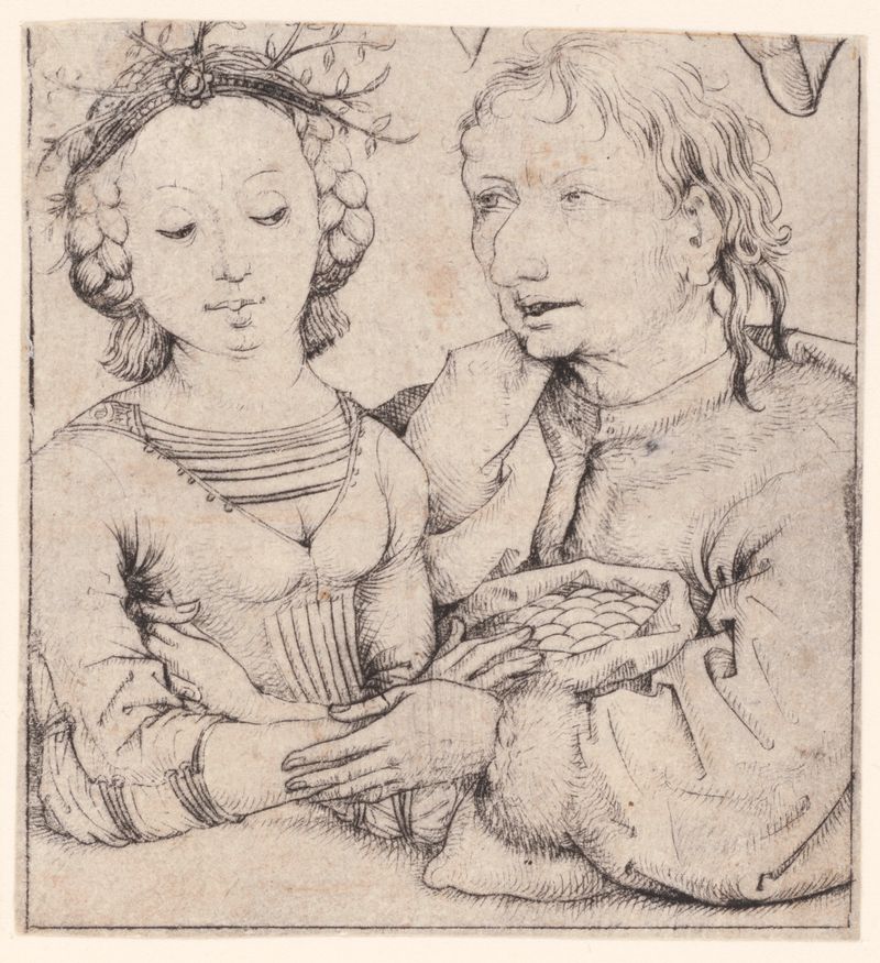Retrato de uma jovem e um homem idoso, drypoint de Meester van het Amsterdamse Kabinet