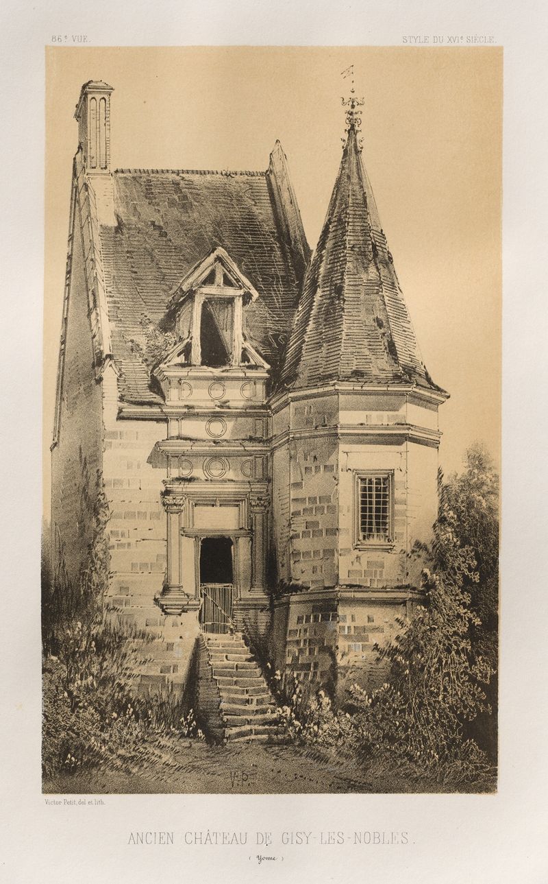 Pintura a óleo de paisagem de Victor Petit com Ancien Château de Gisy-Les-Nobles