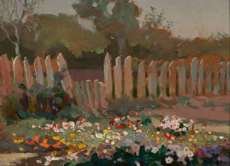 Village garden de Jan Stanisławski, que representa un jardín sereno al amanecer, medio desconocido.