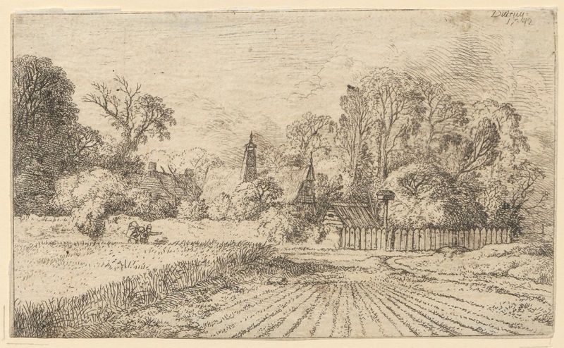 Rural landscape with buildings and cornfield, oil on canvas by Christian Wilhelm Ernst Dietrich