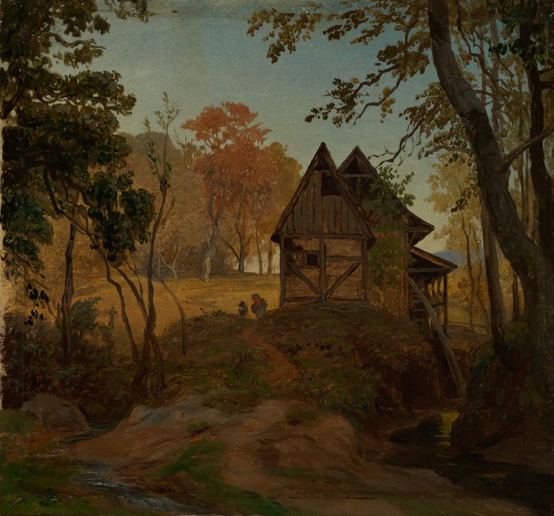 Wassermühle de Johann Wilhelm Schirmer, óleo de una escena tranquila de un molino de agua