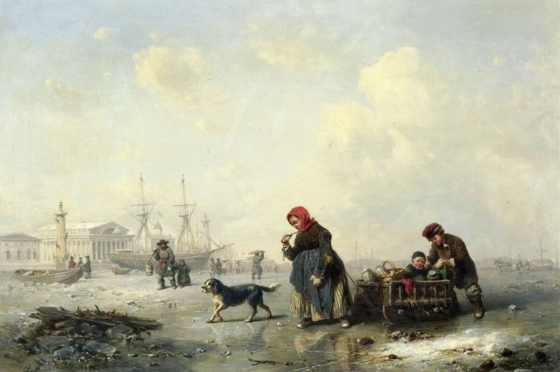 The Newa en San Petersburgo en invierno, pintura al óleo de Theodor Hildebrandt