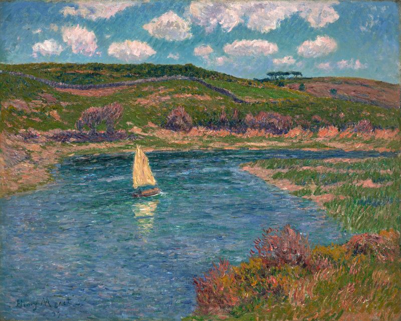 Rivière de Pont Aven, Finistère by Henry Moret, oil painting depicting a serene river landscape