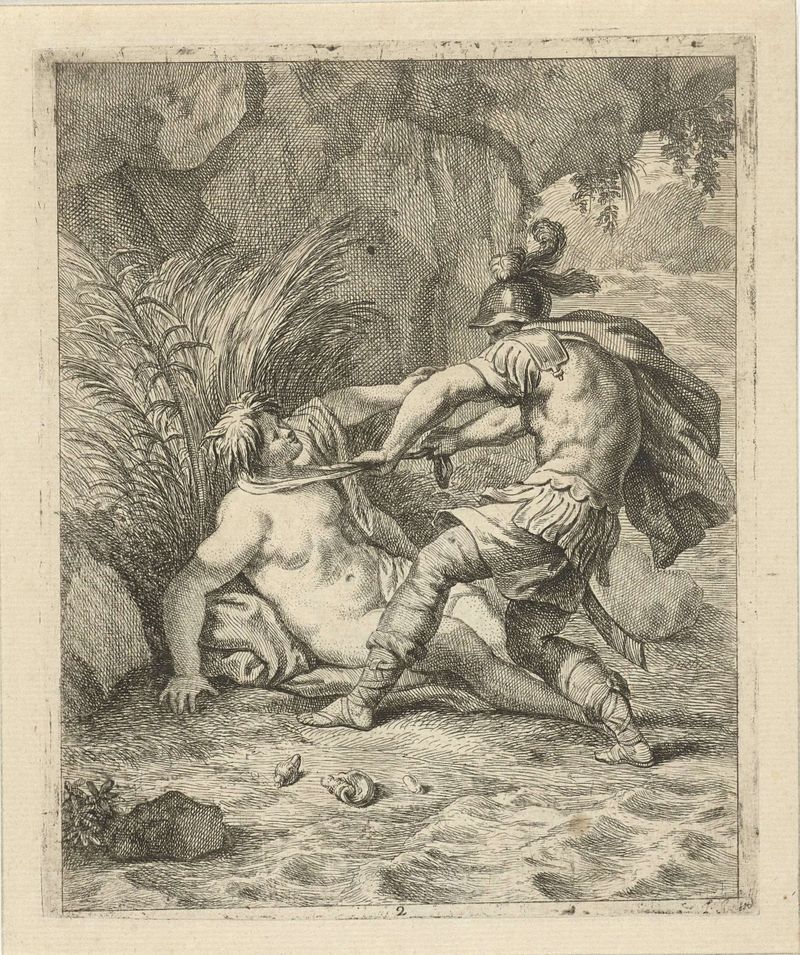 Grabado de J. Alexander Janssens que representa figuras mitológicas en un abrazo
