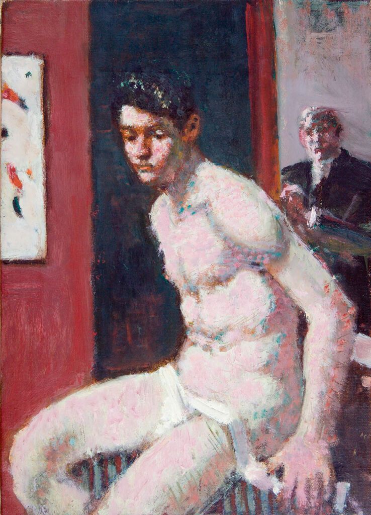 Retrato de un joven sentado con un espejo, óleo sobre lienzo de Denman Waldo Ross.