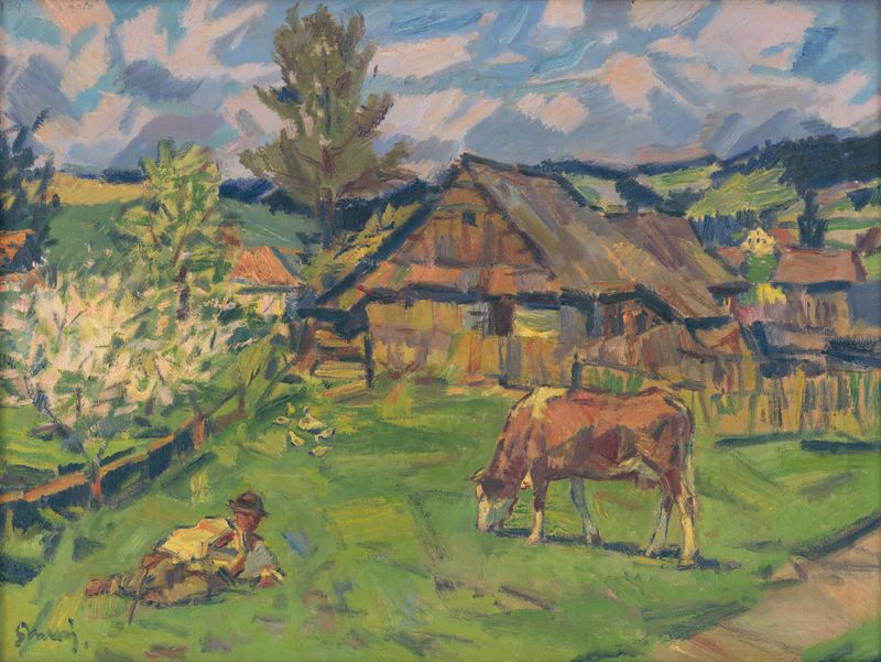 Primavera en Ždiar de Gustáv Mallý, expresionismo, paisaje vibrante