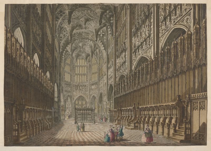 Vista en perspectiva del interior de la capilla por artista desconocido, estilo gótico