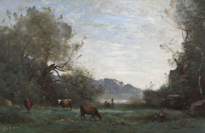 Ganado en un valle boscoso, óleo sobre lienzo de Jean-Baptiste-Camille Corot