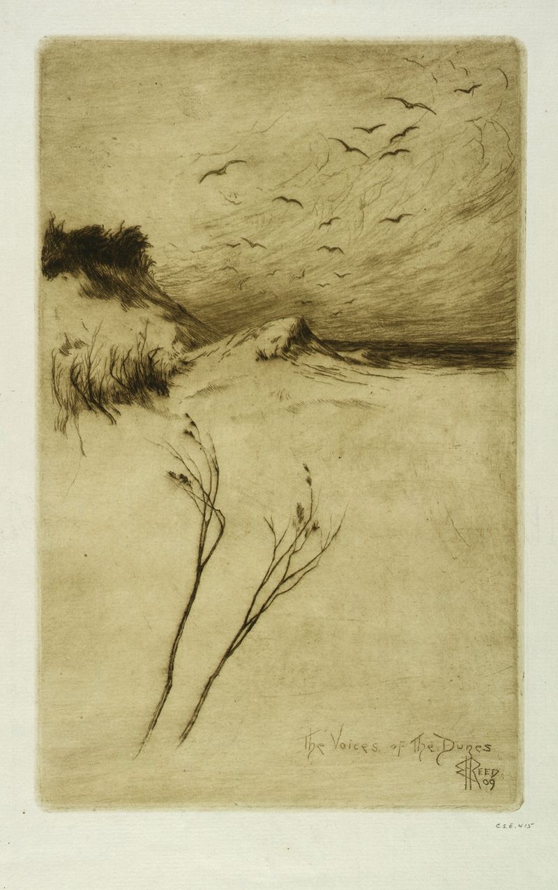 Landscape depicting dunes with swirling hues, oil painting by Earl Howell Reed