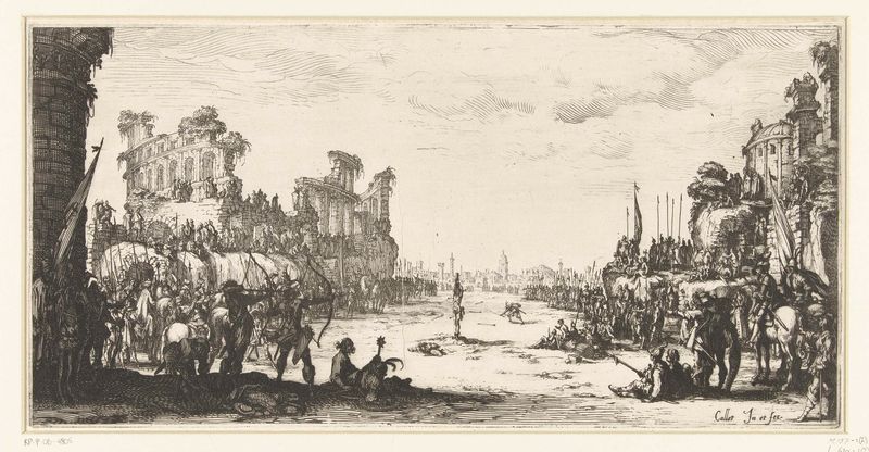 Grabado de Jacques Callot que representa a un mártir con flechas.