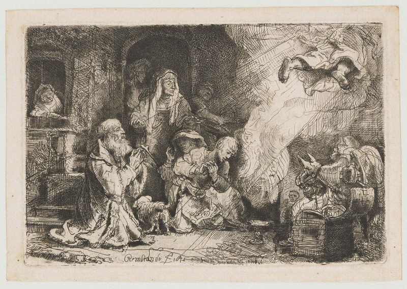 O Anjo Partindo da Família de Tobias, gravura de Rembrandt van Rijn
