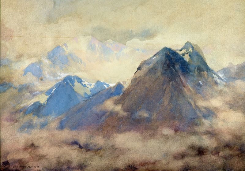 Paisaje de los Andes Altos por William Henry Holmes, pintura al óleo