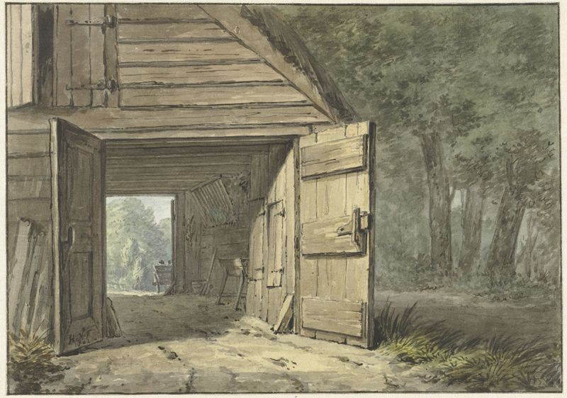 Escena interior con una figura solitaria en un mostrador de madera, óleo de Hermanus Numan