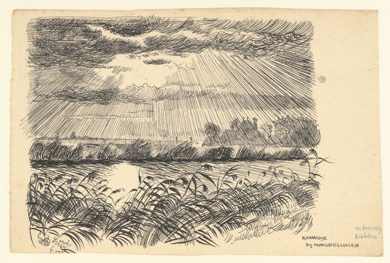 Paisaje con una granja y vías fluviales de Maarten Oortwijn, Edad de Oro Holandesa