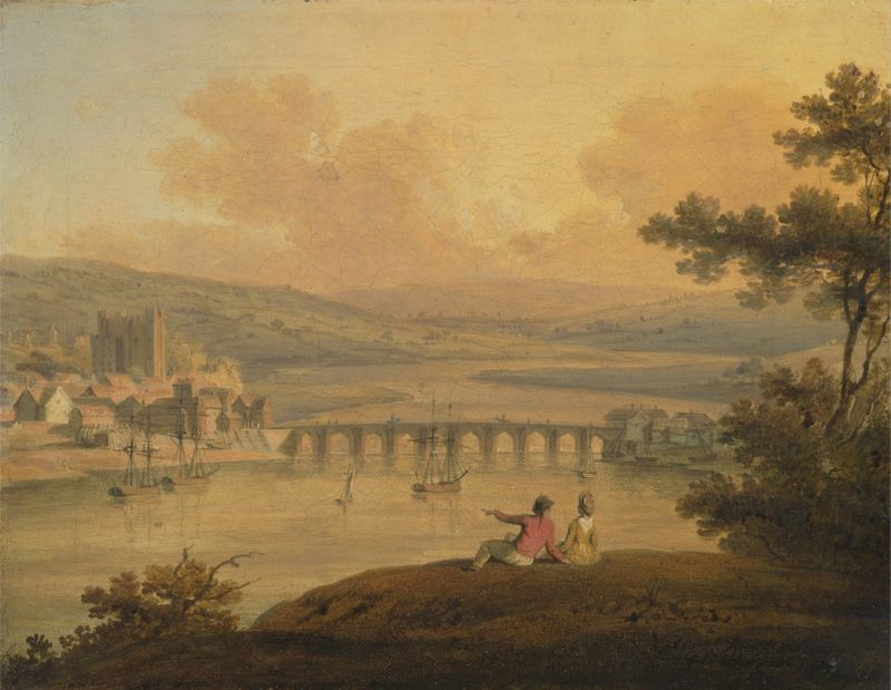 Rochester de Edward Dayes, aquarela sobre papel representando uma paisagem tranquila com um céu matutino.