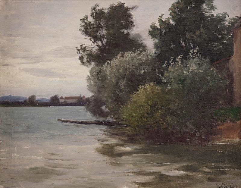 Landscape with shimmering waters and golden light by Joseph Wopfner
