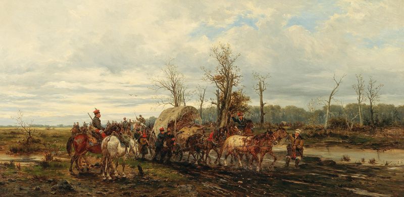 Cossacks on a Country Road, oil on canvas by Ludwig Gedlek