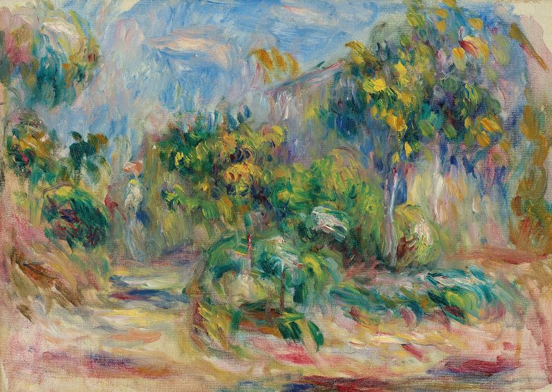 Paysage arboré de Pierre-Auguste Renoir, pintura a óleo que retrata folhagem exuberante e luz filtrada.