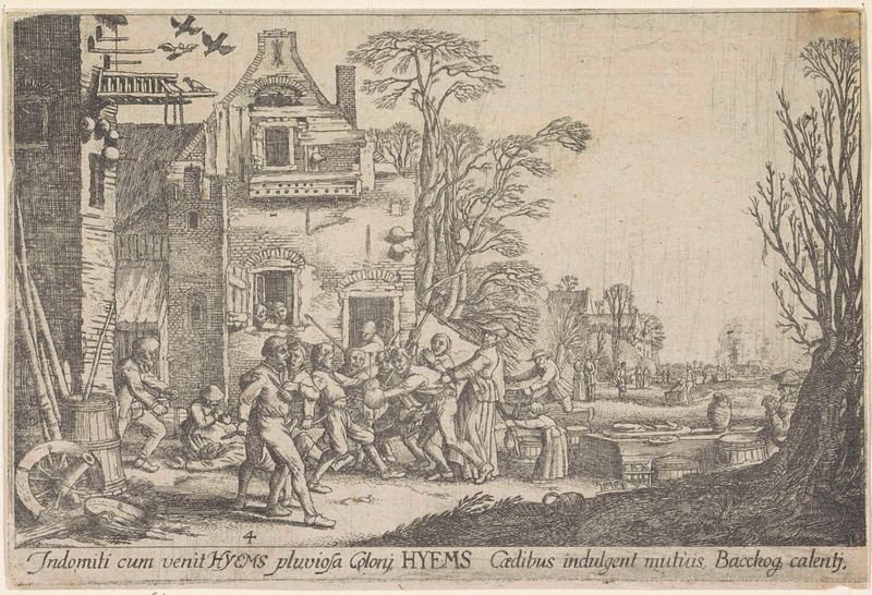 Gravura de Wenceslaus Hollar mostrando árvores nuas em uma paisagem congelada.