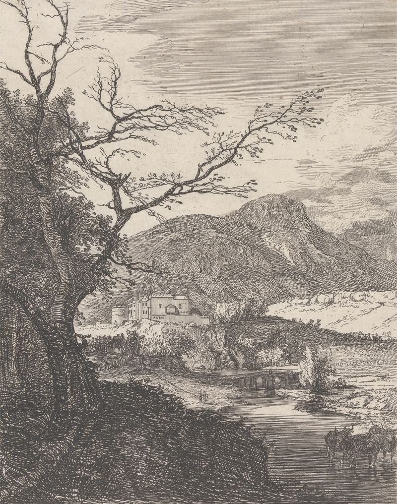 Capriccio con el Castillo de Edimburgo y Arthur’s Seat de Paul Sandby, pintura al óleo.