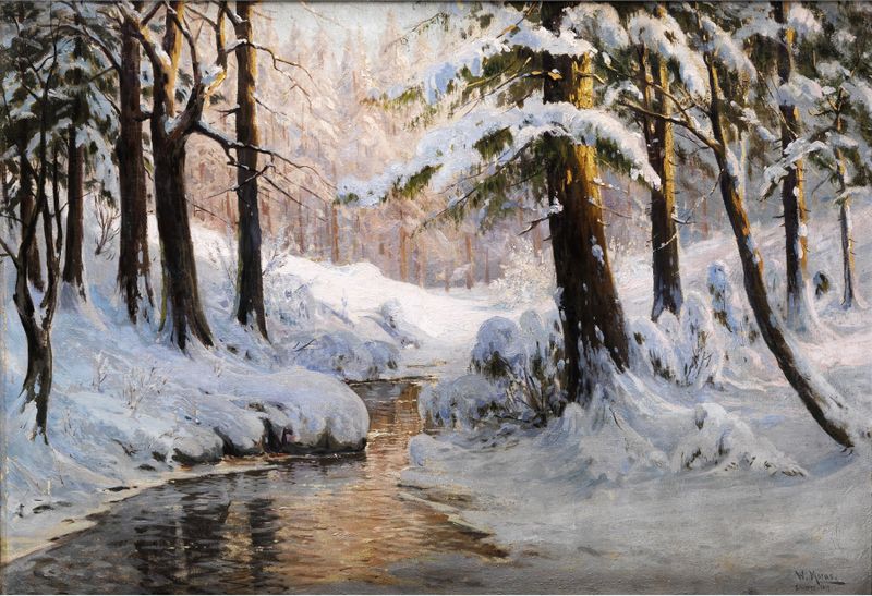 Paisagem de inverno com árvores cobertas de neve por Walter Moras