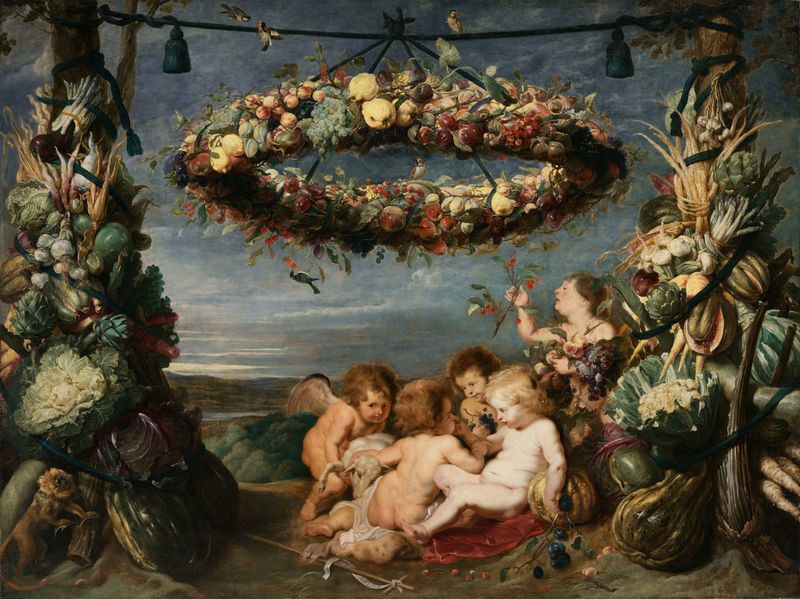 El Niño Jesús con el Santo Juan Bautista y Ángeles, óleo sobre lienzo de Frans Snyders